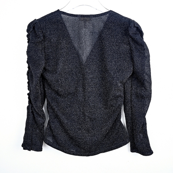 Rebecca Taylor Lurex Jersey Ruched V-neck Top Black Metallic Glitter size Small - Picture 6 of 14